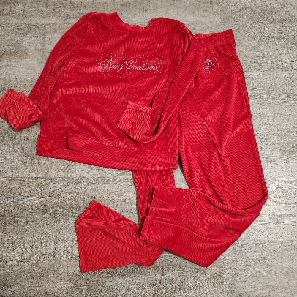 Juicy Couture Red Velour Track Pants & Top Set